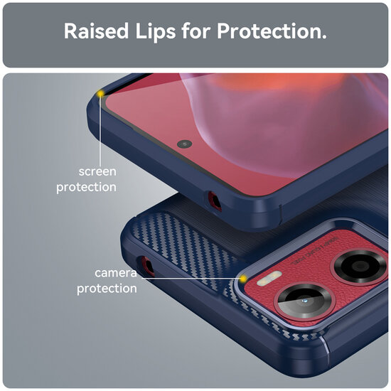 Motorola Moto E15 / G05 Hoesje - MobyDefend TPU Backcover - Geborstelde Metaal &amp; Carbon-Look - Blauw