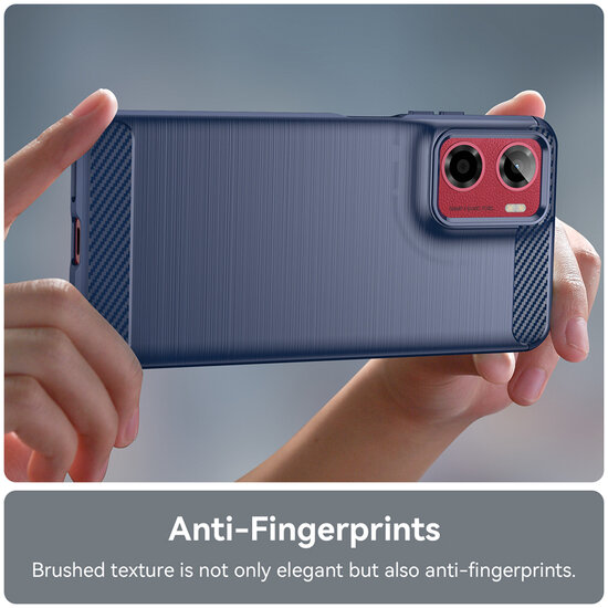 Motorola Moto E15 / G05 Hoesje - MobyDefend TPU Backcover - Geborstelde Metaal &amp; Carbon-Look - Blauw