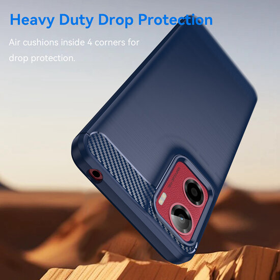 Motorola Moto E15 / G05 Hoesje - MobyDefend TPU Backcover - Geborstelde Metaal &amp; Carbon-Look - Blauw