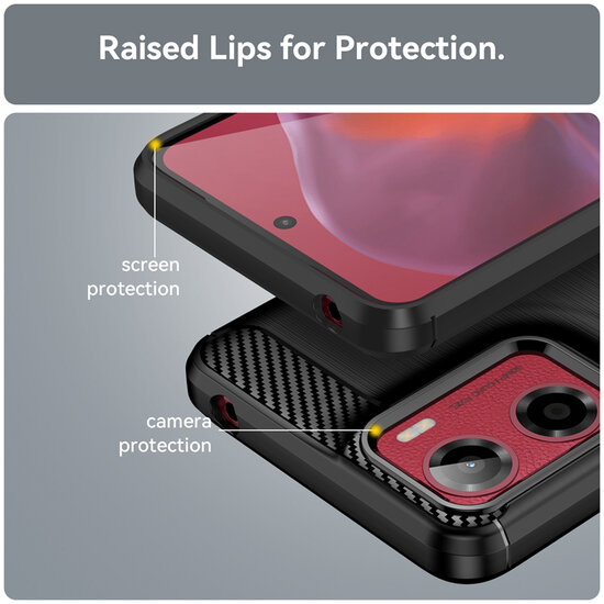Motorola Moto E15 / G05 Hoesje - MobyDefend TPU Backcover - Geborstelde Metaal &amp; Carbon-Look - Zwart