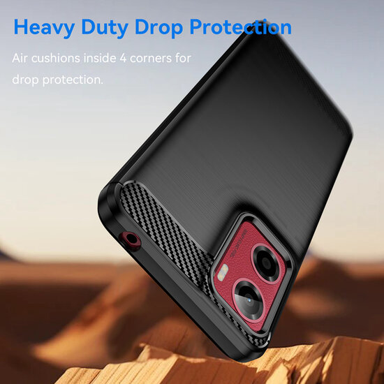 Motorola Moto E15 / G05 Hoesje - MobyDefend TPU Backcover - Geborstelde Metaal &amp; Carbon-Look - Zwart