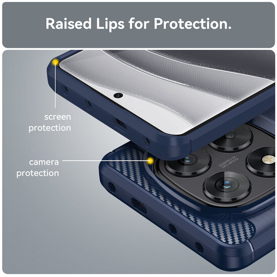 Xiaomi Redmi Note 14 Pro 5G Hoesje - MobyDefend TPU Backcover - Geborstelde Metaal &amp; Carbon-Look - Blauw