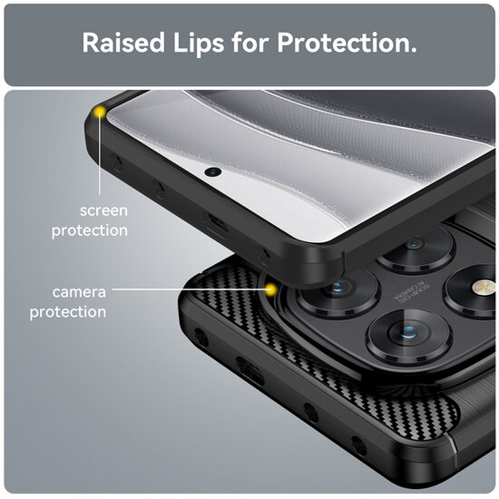 Xiaomi Redmi Note 14 Pro 5G Hoesje - MobyDefend TPU Backcover - Geborstelde Metaal &amp; Carbon-Look - Zwart
