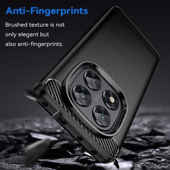 Xiaomi Redmi Note 14 Pro 5G Hoesje - MobyDefend TPU Backcover - Geborstelde Metaal &amp; Carbon-Look - Zwart