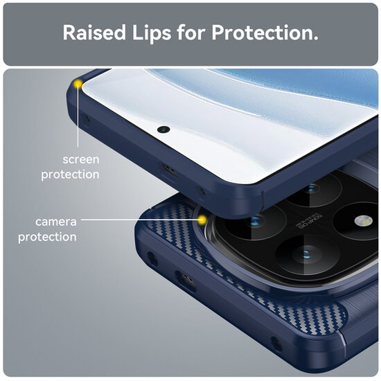 Xiaomi Redmi Note 14 Pro Plus Hoesje - MobyDefend TPU Backcover - Geborstelde Metaal &amp; Carbon-Look - Blauw