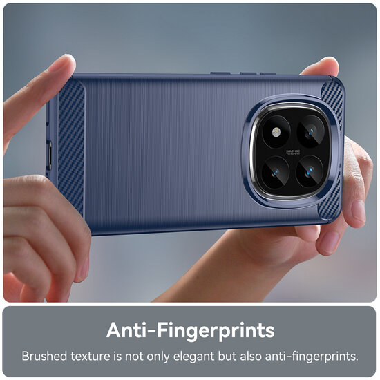 Xiaomi Redmi Note 14 Pro Plus Hoesje - MobyDefend TPU Backcover - Geborstelde Metaal &amp; Carbon-Look - Blauw