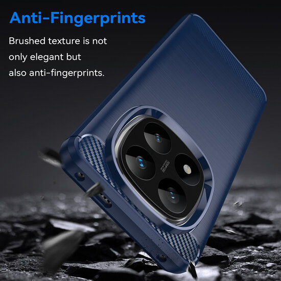 Xiaomi Redmi Note 14 Pro Plus Hoesje - MobyDefend TPU Backcover - Geborstelde Metaal &amp; Carbon-Look - Blauw