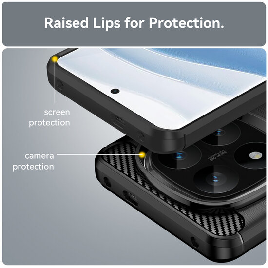Xiaomi Redmi Note 14 Pro Plus Hoesje - MobyDefend TPU Backcover - Geborstelde Metaal &amp; Carbon-Look - Zwart