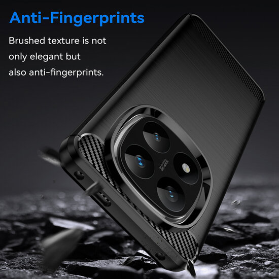 Xiaomi Redmi Note 14 Pro Plus Hoesje - MobyDefend TPU Backcover - Geborstelde Metaal &amp; Carbon-Look - Zwart