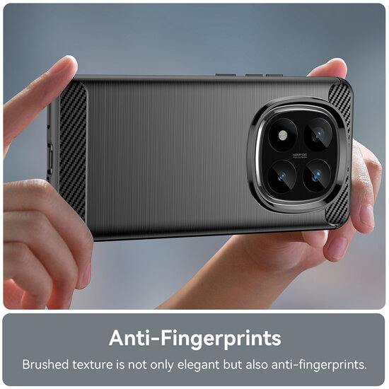 Xiaomi Redmi Note 14 Pro Plus Hoesje - MobyDefend TPU Backcover - Geborstelde Metaal &amp; Carbon-Look - Zwart