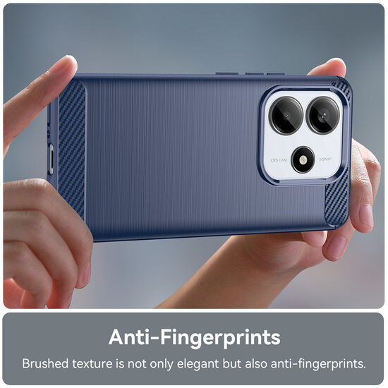 Xiaomi Redmi Note 14 5G Hoesje - MobyDefend TPU Backcover - Geborstelde Metaal &amp; Carbon-Look - Blauw