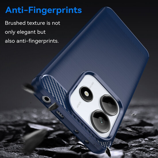 Xiaomi Redmi Note 14 5G Hoesje - MobyDefend TPU Backcover - Geborstelde Metaal &amp; Carbon-Look - Blauw