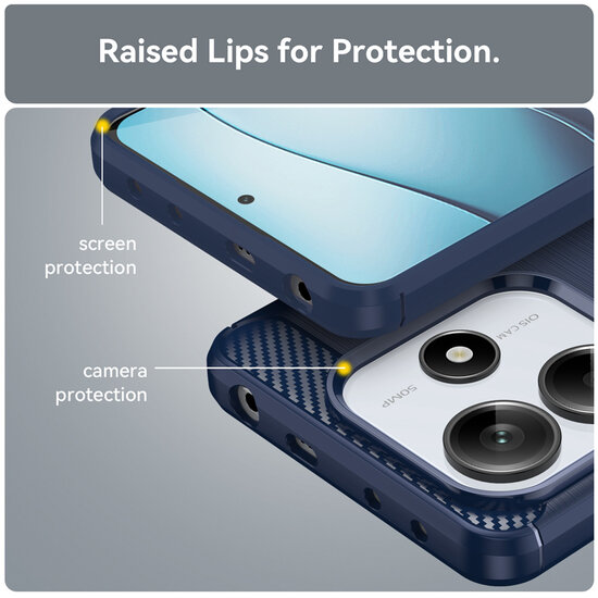 Xiaomi Redmi Note 14 5G Hoesje - MobyDefend TPU Backcover - Geborstelde Metaal &amp; Carbon-Look - Blauw