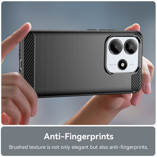 Xiaomi Redmi Note 14 5G Hoesje - MobyDefend TPU Backcover - Geborstelde Metaal &amp; Carbon-Look - Zwart