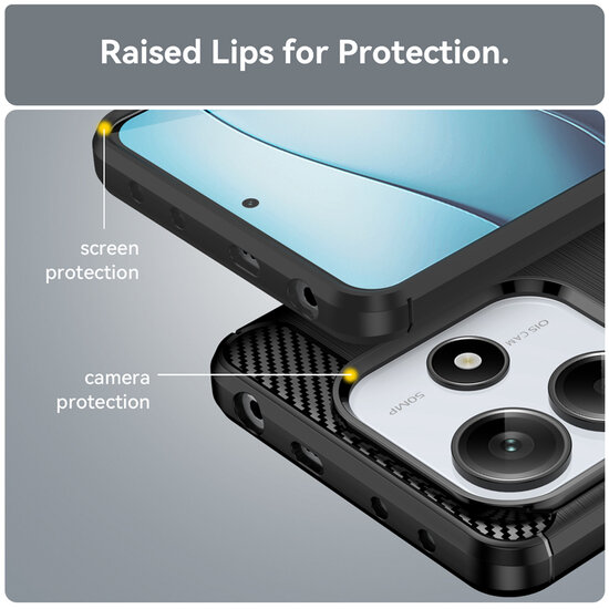 Xiaomi Redmi Note 14 5G Hoesje - MobyDefend TPU Backcover - Geborstelde Metaal &amp; Carbon-Look - Zwart