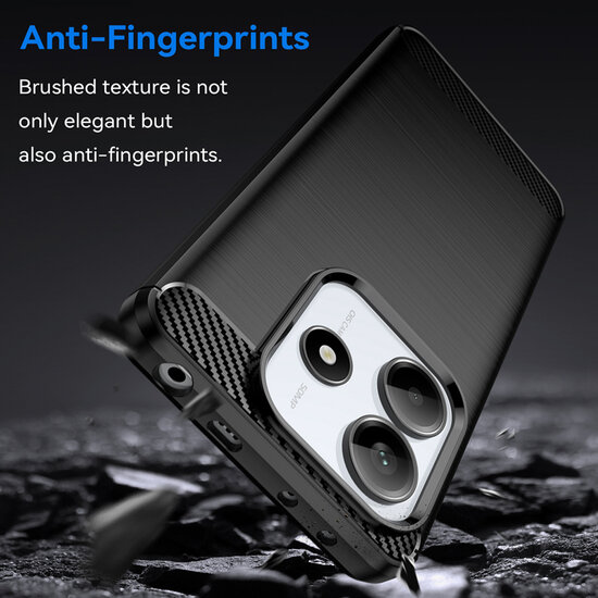 Xiaomi Redmi Note 14 5G Hoesje - MobyDefend TPU Backcover - Geborstelde Metaal &amp; Carbon-Look - Zwart