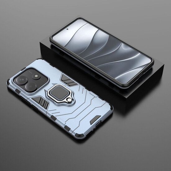 Xiaomi Redmi Note 14 5G Hoesje - MobyDefend Dubbelgelaagde Pantsercase Met Standaard - Blauw