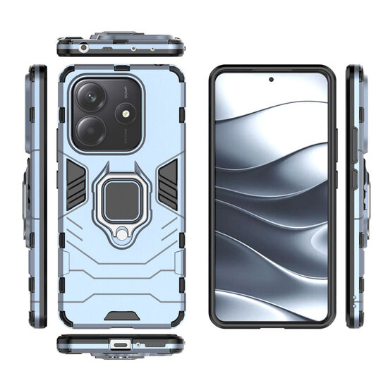 Xiaomi Redmi Note 14 5G Hoesje - MobyDefend Dubbelgelaagde Pantsercase Met Standaard - Blauw