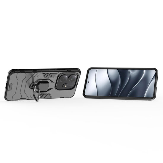 Xiaomi Redmi Note 14 5G Hoesje - MobyDefend Dubbelgelaagde Pantsercase Met Standaard - Zwart