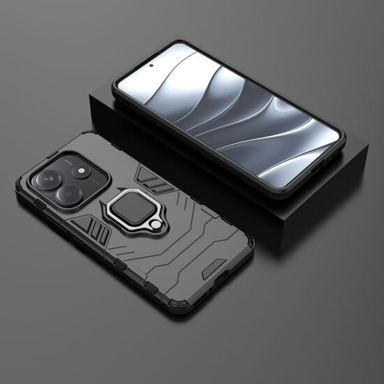 Xiaomi Redmi Note 14 5G Hoesje - MobyDefend Dubbelgelaagde Pantsercase Met Standaard - Zwart