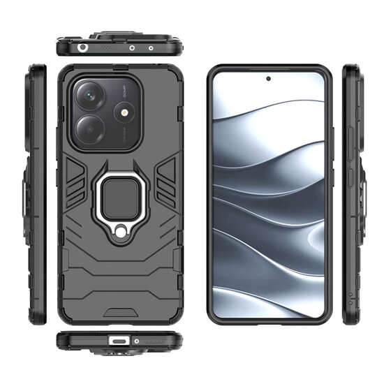 Xiaomi Redmi Note 14 5G Hoesje - MobyDefend Dubbelgelaagde Pantsercase Met Standaard - Zwart