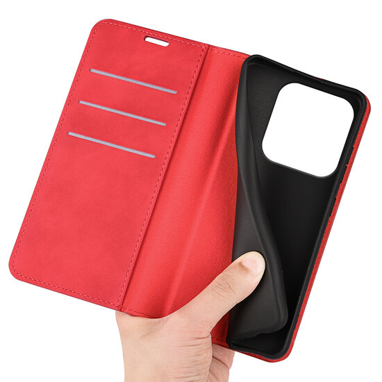 Xiaomi Redmi Note 14 5G Hoesje - MobyDefend Luxe Wallet Bookcase (Magnetische Sluiting) - Rood