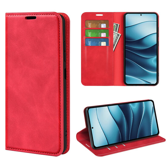 Xiaomi Redmi Note 14 5G Hoesje - MobyDefend Luxe Wallet Bookcase (Magnetische Sluiting) - Rood