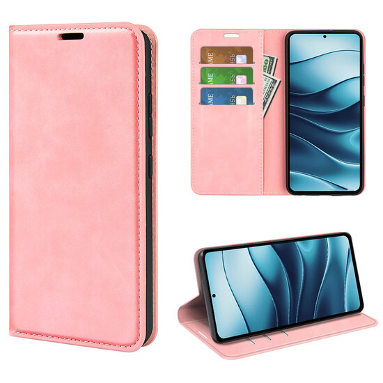 Xiaomi Redmi Note 14 5G Hoesje - MobyDefend Luxe Wallet Bookcase (Magnetische Sluiting) - Roze
