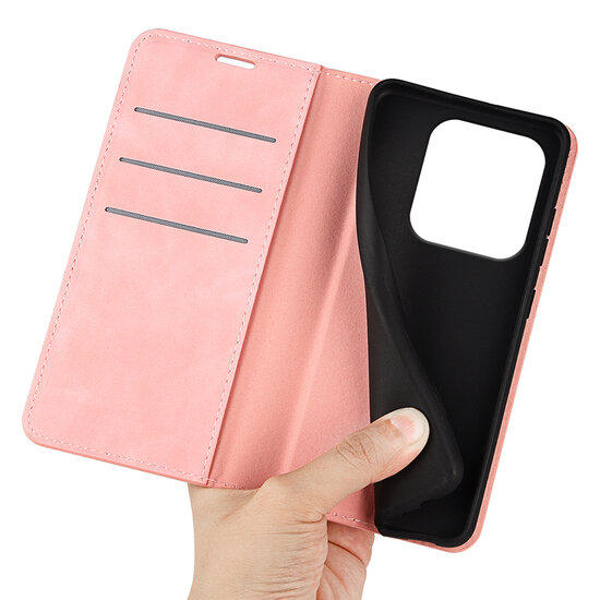 Xiaomi Redmi Note 14 5G Hoesje - MobyDefend Luxe Wallet Bookcase (Magnetische Sluiting) - Roze