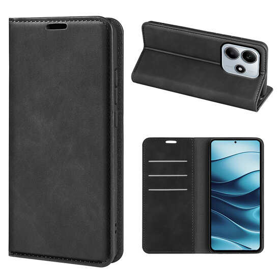 Xiaomi Redmi Note 14 5G Hoesje - MobyDefend Luxe Wallet Bookcase (Magnetische Sluiting) - Zwart