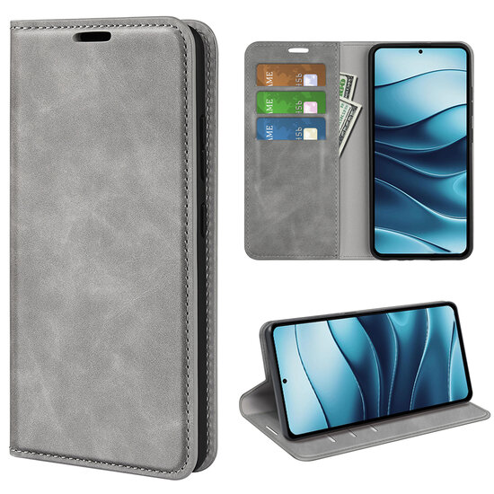 Xiaomi Redmi Note 14 5G Hoesje - MobyDefend Luxe Wallet Bookcase (Magnetische Sluiting) - Grijs
