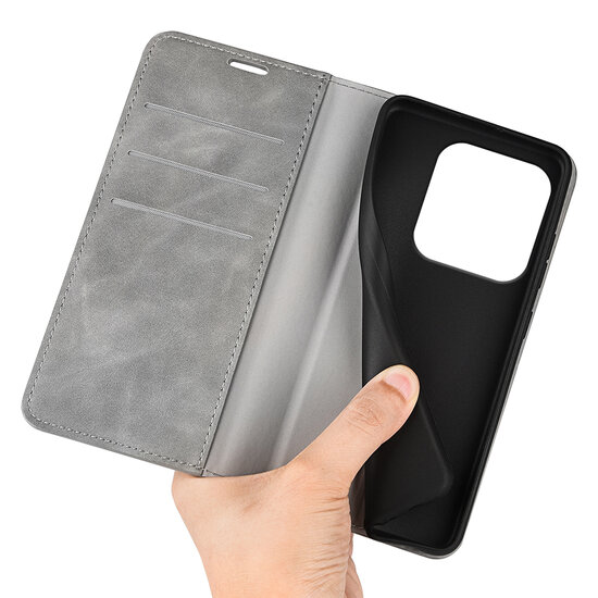 Xiaomi Redmi Note 14 5G Hoesje - MobyDefend Luxe Wallet Bookcase (Magnetische Sluiting) - Grijs