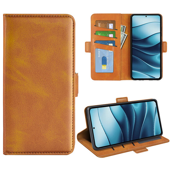 Xiaomi Redmi Note 14 5G Hoesje - MobyDefend Luxe Wallet Book Case (Sluiting Zijkant) - Lichtbruin