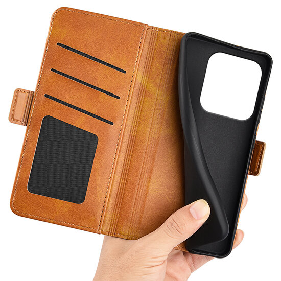 Xiaomi Redmi Note 14 5G Hoesje - MobyDefend Luxe Wallet Book Case (Sluiting Zijkant) - Lichtbruin