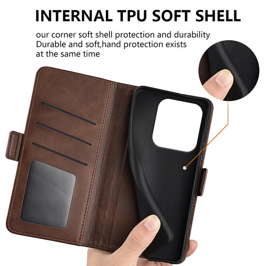 Xiaomi Redmi Note 14 5G Hoesje - MobyDefend Luxe Wallet Book Case (Sluiting Zijkant) - Bruin