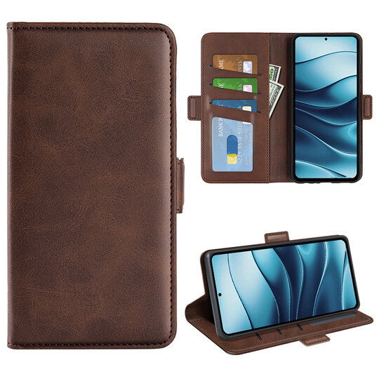 Xiaomi Redmi Note 14 5G Hoesje - MobyDefend Luxe Wallet Book Case (Sluiting Zijkant) - Bruin