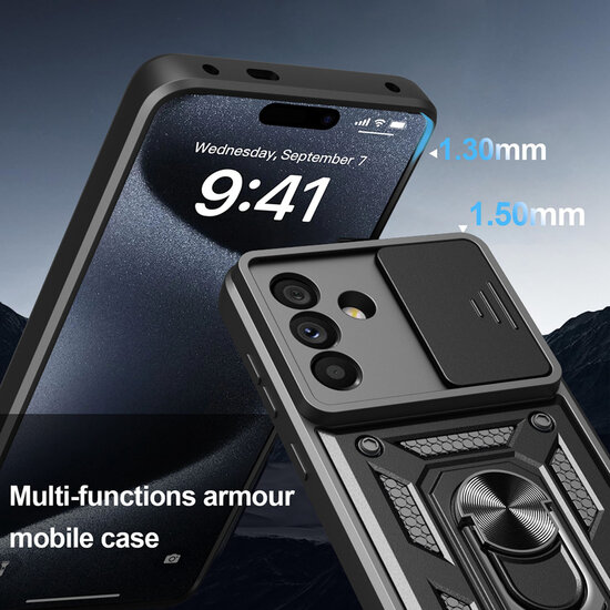 Samsung Galaxy A36 / Galaxy A56 Hoesje - MobyDefend Pantsercase Met Draaibare Ring - Rood