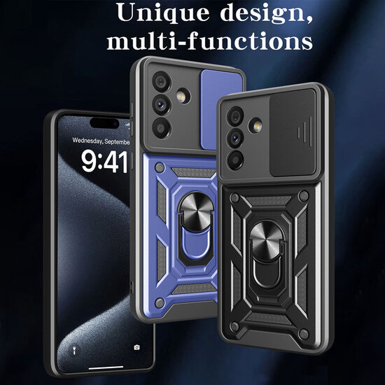 Samsung Galaxy A36 / Galaxy A56 Hoesje - MobyDefend Pantsercase Met Draaibare Ring - Rood