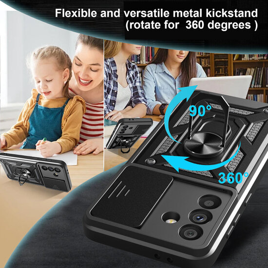 Samsung Galaxy A36 / Galaxy A56 Hoesje - MobyDefend Pantsercase Met Draaibare Ring - Zilvergrijs