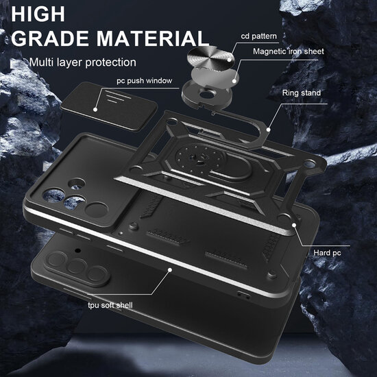 Samsung Galaxy A36 / Galaxy A56 Hoesje - MobyDefend Pantsercase Met Draaibare Ring - Zilvergrijs