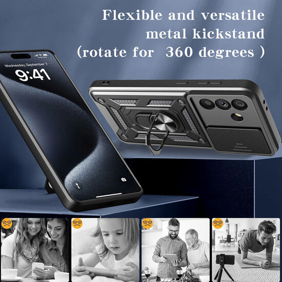 Samsung Galaxy A36 / Galaxy A56 Hoesje - MobyDefend Pantsercase Met Draaibare Ring - Goud