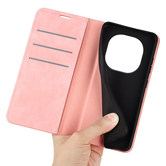 Xiaomi Redmi Note 14 Pro 5G Hoesje - MobyDefend Luxe Wallet Bookcase (Magnetische Sluiting) - Roze