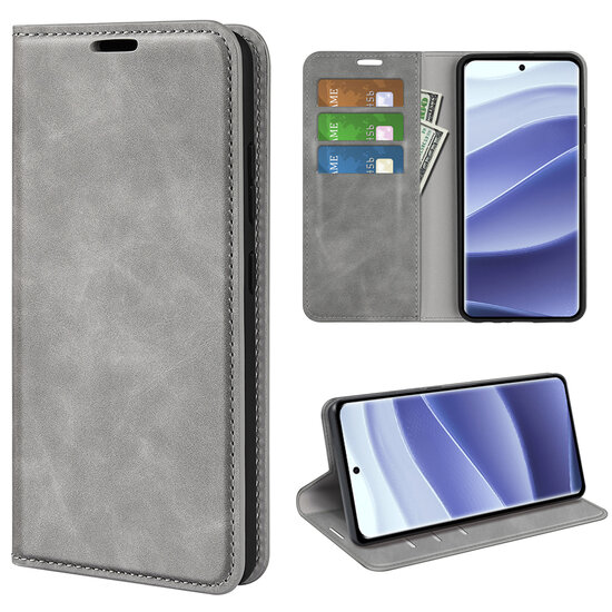 Xiaomi Redmi Note 14 Pro 5G Hoesje - MobyDefend Luxe Wallet Bookcase (Magnetische Sluiting) - Grijs