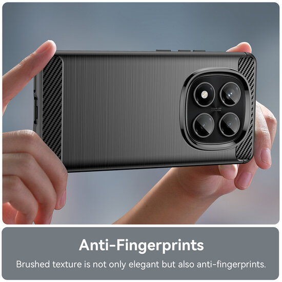 Xiaomi Redmi Note 14 Pro 4G Hoesje - MobyDefend TPU Backcover - Geborstelde Metaal &amp; Carbon-Look - Zwart