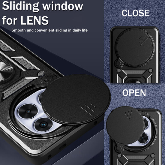 Xiaomi Redmi Note 14 Pro Plus Hoesje - MobyDefend Pantsercase Met Draaibare Ring - Zwart
