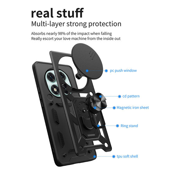 Xiaomi Redmi Note 14 Pro 5G Hoesje - MobyDefend Pantsercase Met Draaibare Ring - Zwart