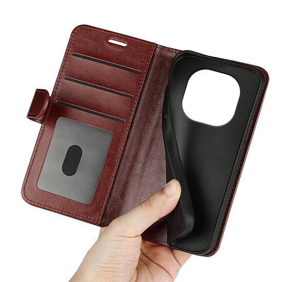 Xiaomi Redmi Note 14 Pro Plus Hoesje - MobyDefend Wallet Book Case (Sluiting Achterkant) - Bruin