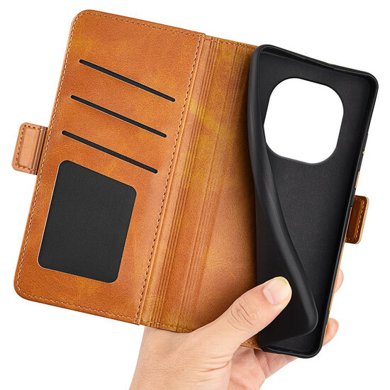 Xiaomi Redmi Note 14 Pro Plus Hoesje - MobyDefend Luxe Wallet Book Case (Sluiting Zijkant) - Lichtbruin