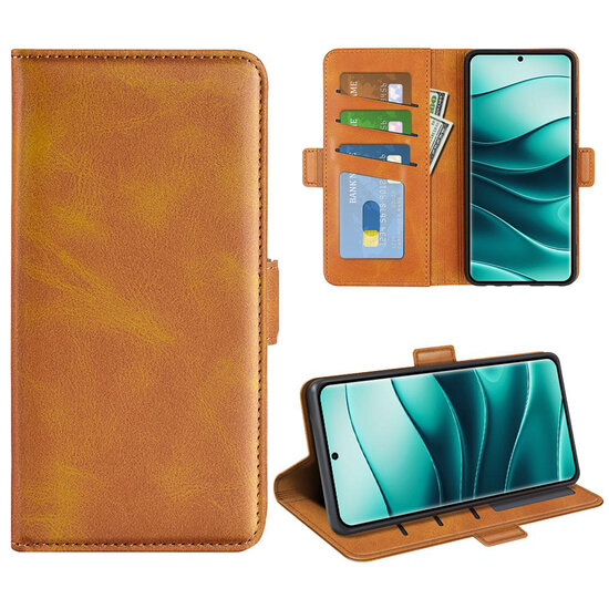 Xiaomi Redmi Note 14 Pro Plus Hoesje - MobyDefend Luxe Wallet Book Case (Sluiting Zijkant) - Lichtbruin