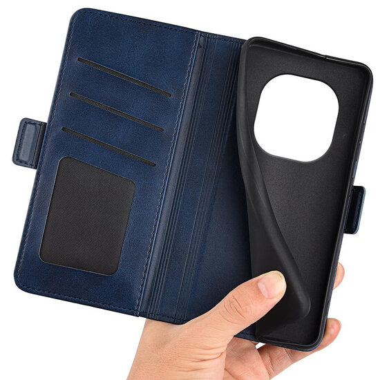 Xiaomi Redmi Note 14 Pro Plus Hoesje - MobyDefend Luxe Wallet Book Case (Sluiting Zijkant) - Blauw